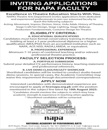 Jobs in National Academy for Performing Arts Karachi